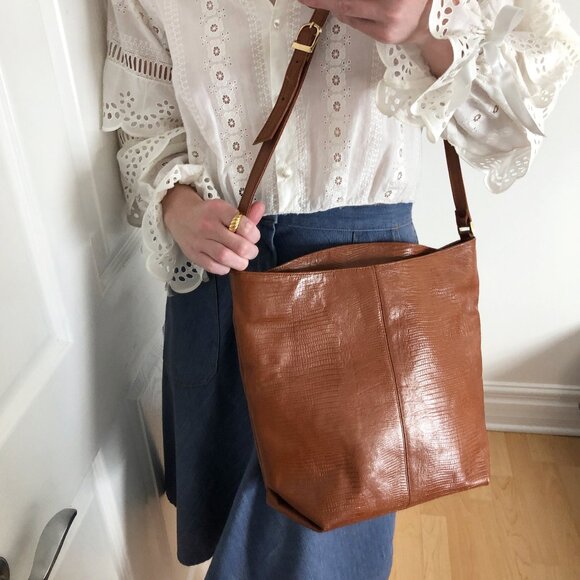 Vintage Handbags - Vintage Leather Crossbody Bag Shoulder Purse Tote Preppy Light Dark Academia